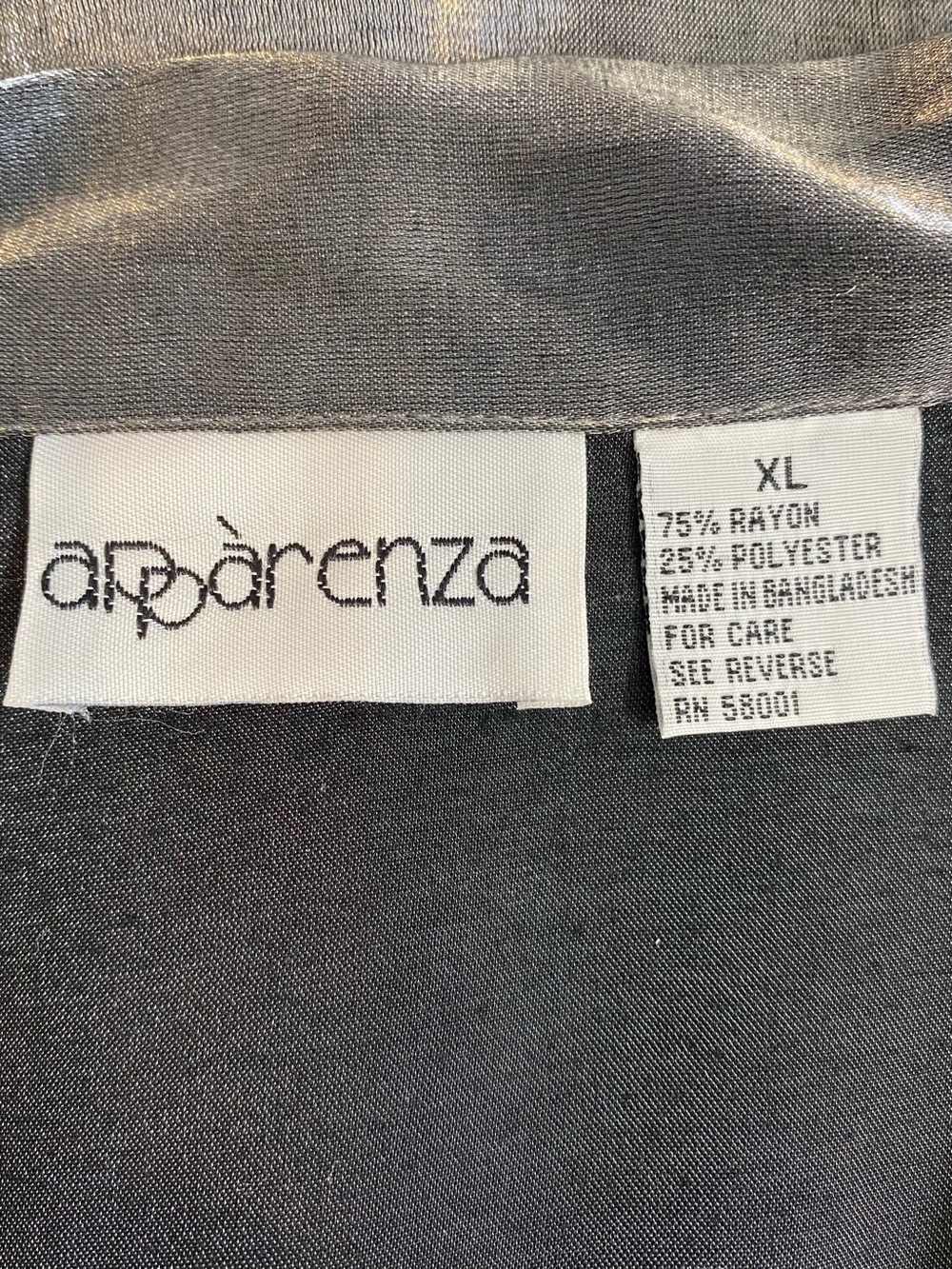 Apparenza Women's size XL Metallic Black/Gray Shimmer Button-Down Blouse - Picture 6 of 6